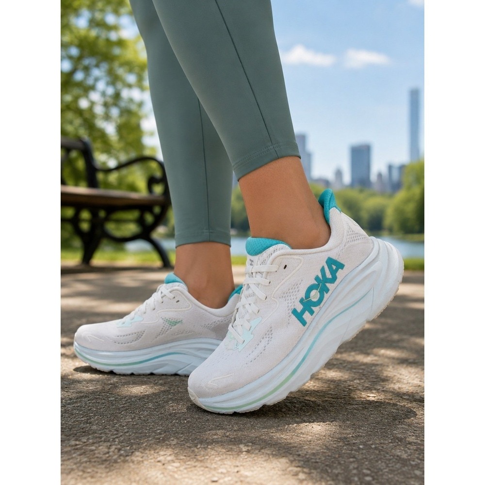 HOKA Clifton 10 Running Shoes White Aqua Blue Women's US 8B Road Sneaker